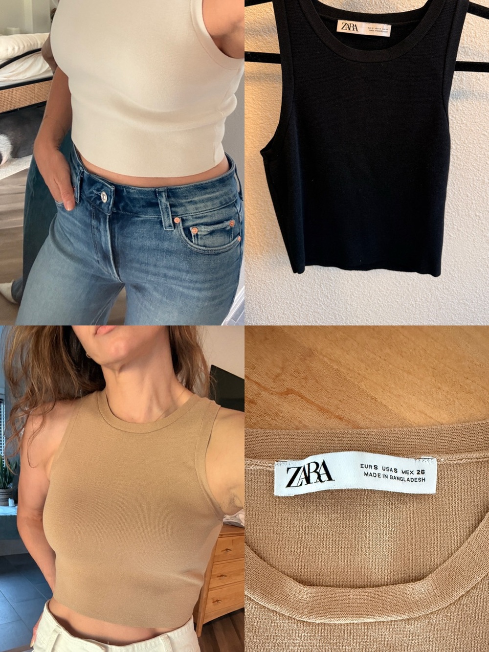 3-pack of knit tops. White, black and beige